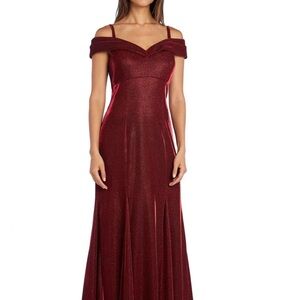 Red Metallic Dress Long Formal R&M Richards Evening Valentine Dress